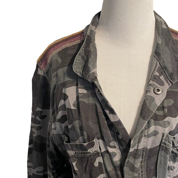 Knox Rose Drawstring Utility Jacket Womens Large Gray Camo Embroidered Shoulder - Picture 4 of 10
